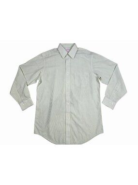 Brooks Brothers 346 Mens 15 2/3 Non-Iron Striped Button-Down Shirt White Green